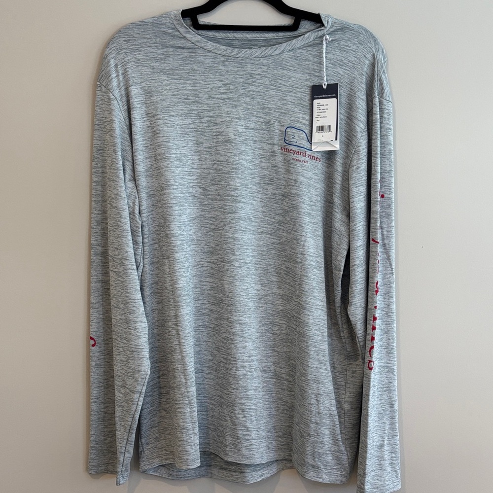 BNWT Vineyard Vines Ocean Reef Heather Gray Performance Long Sleeve Tee